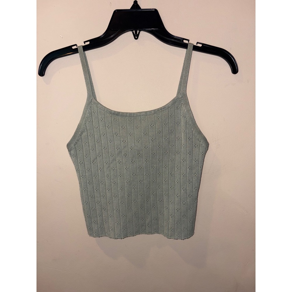 No Boundaries baby doll Sage Green Pointelle‎ Y2K Knit Camisole Tank Top XS